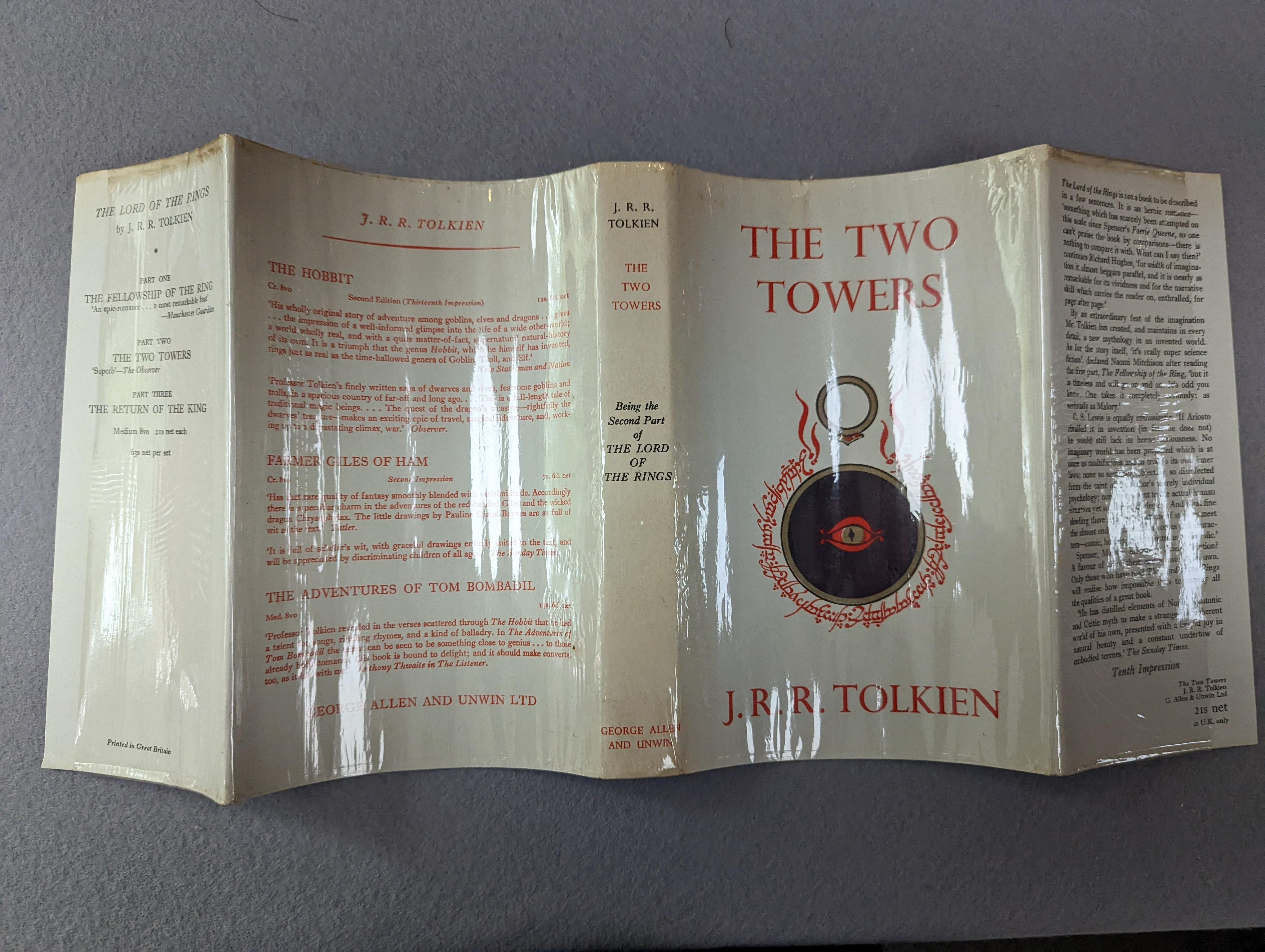 Tolkien, J.R.R - Lord of the Rings - The Fellowship of the Ring, 11th impression, 1961, The Two Towers, 10th impression, 1963 and The Return of the King, 11th impression, 1965, all with unclipped d/j’s, retaining folded